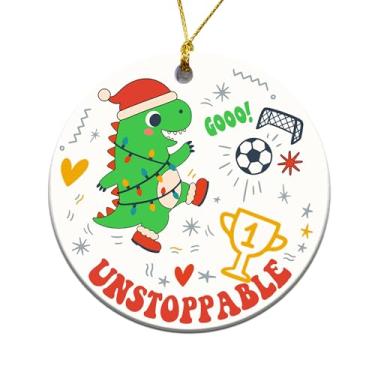 Imagem de MEDROC Enfeite de Natal de futebol – Cerâmica redonda de 7,6 cm para decoração de árvore Chrismtas, presentes de futebol para jogadores Golie Boys Girls