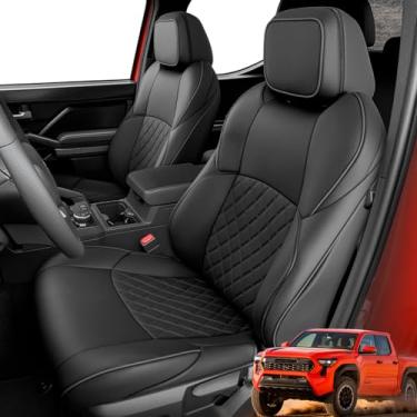 Imagem de Capas de assento para Toyota Tacoma 2024 2025, conjunto completo de couro à prova d'água, acessórios pretos para carro, ajuste personalizado para cabine dupla SR, SR5, TRD PreRunner, TRD Sport, TRD