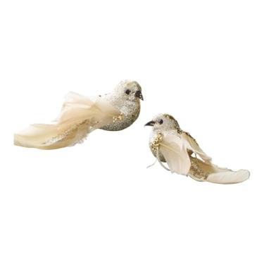 Imagem de Vaveren 2x Pássaros Artificiais Simulação Enfeites de Pássaros Clip em Falsos Artesanato Decorações de Árvore de Natal para Galhos de Pátio, Champanhe