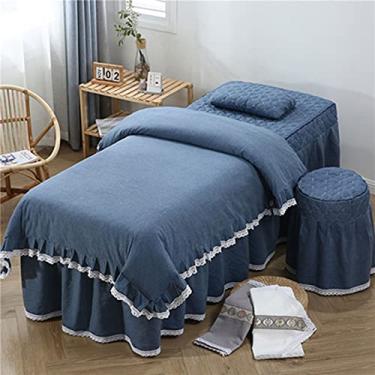 Imagem de Colcha de cama de beleza, conjunto de quatro peças, cor pura, algodão, pequeno, fresco, tratamento de beleza, tratamento de massagem (azul 80 x 190 cm)