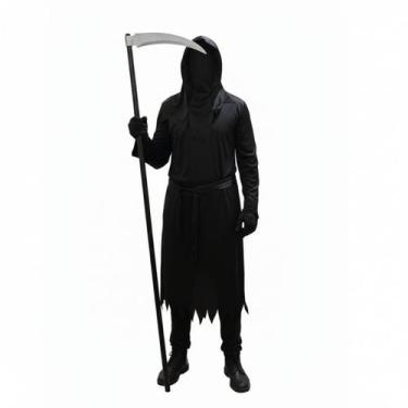 Imagem de Fantasia Infantil Ceifeiro Morte capuz luvas Halloween Festa - anjo da
