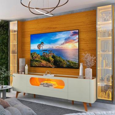 Imagem de Rack com Painel para Tv 84 Polegadas com Led Espelhos 293cm 100% Mdf Luminare/nobre Naturale/Off White