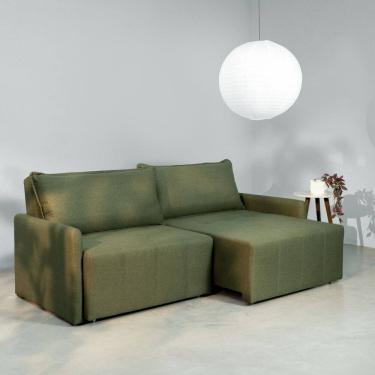 Imagem de Sofá Cama Retrátil e Reclinável 3 Lugares 225cm em Linho Baraúna Cabecasa Madeiraoriginals Verde