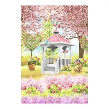 Imagem de Painel De Festa Retangular Aniversári Jardim Encantado Rosa