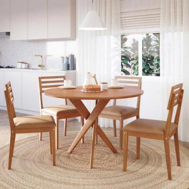 Imagem de Mesa Redonda para Sala De Jantar 1,09 e 4 Cadeiras Madeira - Ornae