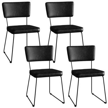 Imagem de Kit 4 Cadeiras Decorativas Estofada Sala De Jantar Base Aço Allana L02 Couríssimo Preto - Lyam Decor