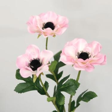 Imagem de 3 cabeças de anêmona flores artificiais de seda flores artificiais festa decoração de casamento natal decoração de casa guirlanda (rosa)