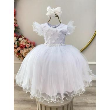 Imagem de Vestido Infantil Branco com Busto Nervura e Apliques para Daminhas - F
