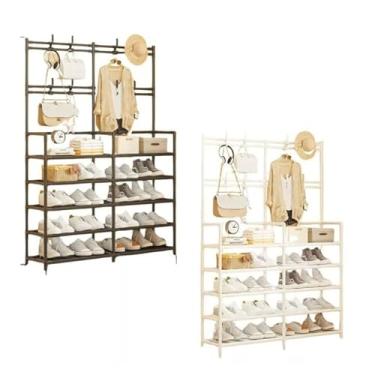 Imagem de Sapateira Cabideiro Duplo Arara 4 5 e 6 Andares Prateleiras E Suportes Multiuso Organizador Armario(5 Andar Duplo(SPXMJ-5)-Branco)