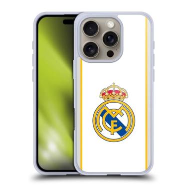 Imagem de Head Case Designs Capa de gel com emblema branco oficialmente licenciada pelo Real Madrid CF [proteção de grau militar] compatível com Apple iPhone 16 Pro e compatível com MagSafe
