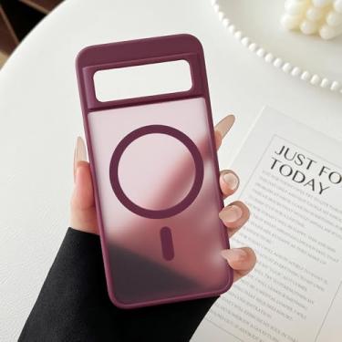 Imagem de ZCDAYE Capa para Google Pixel 8A compatível com Magsafe, capa de telefone transparente fosca à prova de choque anti-impressão digital para Google Pixel 8A (6,1 polegadas), vinho tinto