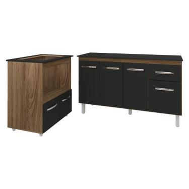 Imagem de Armário Gabinete Camila 138 Cm Com Tampo Tampão E Balcão Evelyn Para Cooktop 4 Bocas Sa...