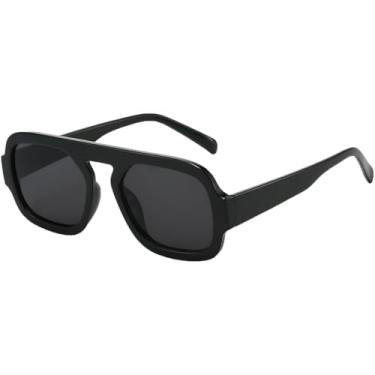 Imagem de Óculos de sol aviador quadrados modernos para mulheres e homens, design vintage, armação moderna, óculos de sol grandes, Preto, cinza