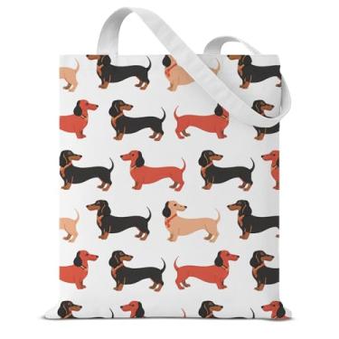 Imagem de Presentes de Dachshund para mulheres, bolsa de ombro de lona Dachshund para mulheres, amantes de cães, mãe, fofa, reutilizável, compras, compras, bolsa de ombro