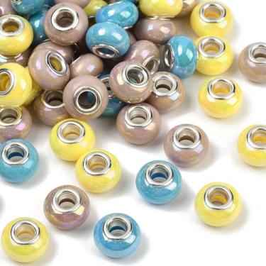 Imagem de 100 peças Rondelle contas europeias opacas de resina de cores misturadas com furos grandes para caneta com contas ornamento de chaveiro pulseira faça você mesmo correntes de cobra colar de joias 13,5