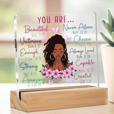 Imagem de Presentes cristãos para mulheres, citações inspiradoras, placa de decoração acrílica, presentes religiosos de aniversário para mãe, amigas, colega de trabalho, irmã, versículo bíblico, utensílios de