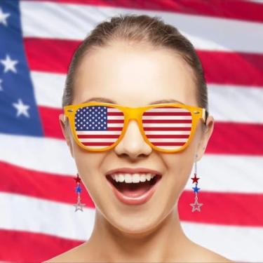 Imagem de Brincos femininos de 4 de julho, Dia de Idependência Patriótica, Vermelho, Branco, Azul, Bandeira Americana, Brincos com Pingente dos EUA, Medium, Zinco, Sem pedra preciosa