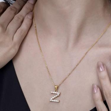 Imagem de Colar com pingente de cristal banhado a ouro 18 K - joia com monograma de strass para presentes personalizados e uso diário, F, Aço inoxidável, Sem Pedra Preciosa