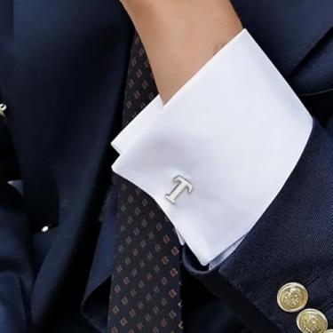Imagem de Abotoaduras masculinas clássicas de aço inoxidável com 26 letras iniciais do alfabeto abotoaduras, One Size, Aço inoxidável, Sem Pedra Preciosa