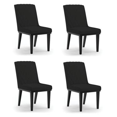 Imagem de Cadeira Sala De Jantar Base Madeira Preto Kit 4 Sofia Veludo Preto D03 - D'rossi