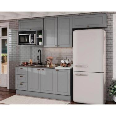 Imagem de Cozinha Completa 7 Peças Americana 4 Aéreos 2 Balcões 1 Complemento Sem Pia Cz139 Cinza