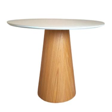 Imagem de Mesa De Jantar Cone 80 Cm Base Madeira Freijó Tampo Laca + Vidro Branco
