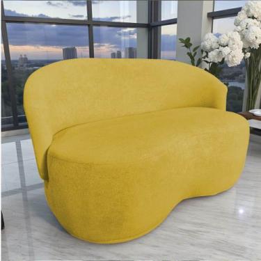 Imagem de Namoradeira Decorativa Beatriz Orgânica Couro Amarelo - Mansão Decor