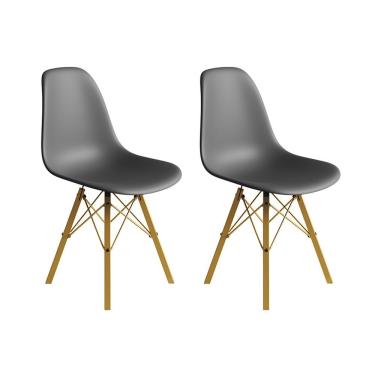 Imagem de Conjunto 2 Cadeiras Eames Estilo Moderno Em Ferro Dourado Com Assento Cinza
