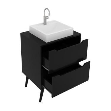 Imagem de Gabinete Banheiro 60cm 2 Gavetas Retrô Cr10119 Preto - MULTIMOVEIS