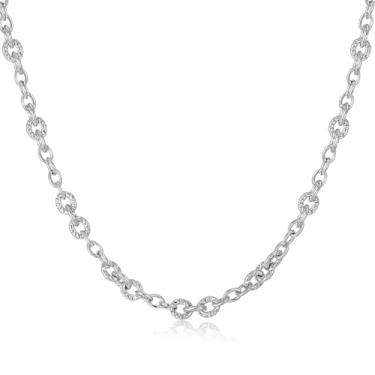 Imagem de Mytys Colar feminino de elos banhados a ouro 18 quilates, fio duplo torcido em ouro e prata, corrente de 2 tons, joias de Natal e ano novo, Large, Cobre, Sem Pedra Preciosa