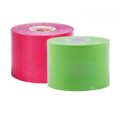 Imagem de Bandagem Elastica, Kit 2 Fita Bandagem Elástica Adesiva 5cm X 5m,Alivia A Dor Tape Fisioterapia(Kit 2(rosa+verde))