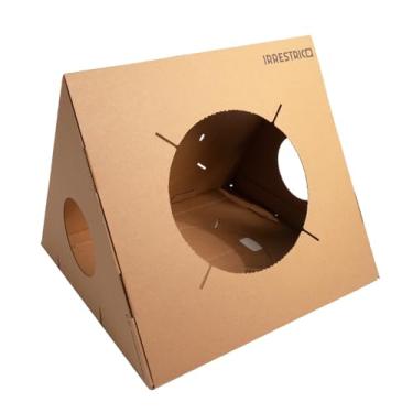 Imagem de IRRESTRICO Casas modulares triangulares para gatos internos, túnel dobrável de papelão para condomínios, castelo de brinquedo para animais de estimação DIY (35 x 35 x 30 cm)