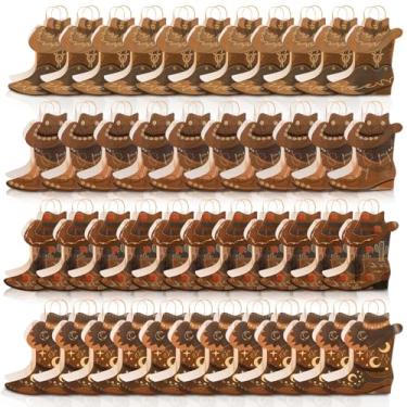 Imagem de Fasmov 40 peças de sacos de papel para botas de caubói, decorações de festa com tema ocidental, brindes do Velho Oeste Kraft, bolsa de presente com alças, chapéu de bota de caubói, bolsa de brinde