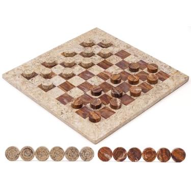 Imagem de Radicaln Marble Checker Set 15" Inches Coral and Red Handmade Family Board Game for Adults, Ideal Draughts Chess and Checker Board Game