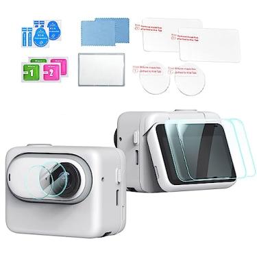 Imagem de 2 conjuntos de películas de vidro temperado ultra claras + protetor de tela de vidro temperado compatível com Insta360 GO 3, película protetora de dureza 9H para acessórios de câmera Insta360 GO 3