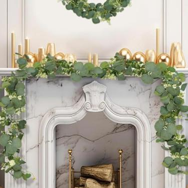 Imagem de 1 peça de folhas e videiras simuladas de eucalipto, guirlandas de flores artificiais com folhas verdes, adequado para uso ao ar livre, casamentos em casa e decoração de mesa de jantar