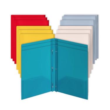 Imagem de Mr. Pen - Pastas de plástico com bolsos e pinos, pacote com 15, tamanho carta, cor vintage, pastas de plástico flexível com garras