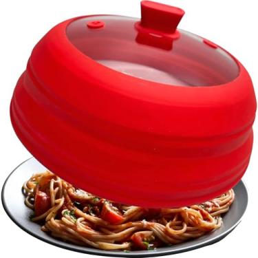 Imagem de Capa dobrável contra respingos de micro-ondas, tampa de silicone de vidro - Protetor contra respingos de 27 cm para panelas, frigideiras e tigelas, vermelho