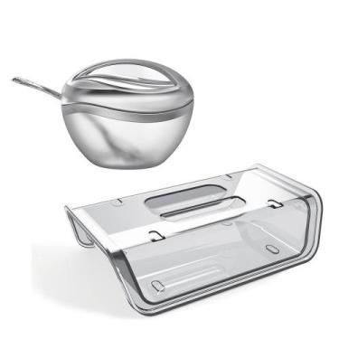 Imagem de Açucareiro e Porta Frios com Tampa Transparente Kit 2un - UZ