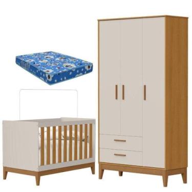 Imagem de Guarda Roupa Infantil 3 Portas Com Berço Americano Flip Areia Acetinad