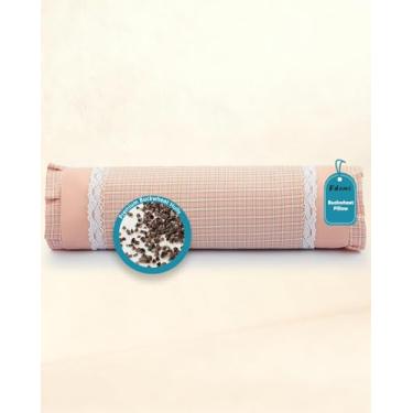 Imagem de Almofada de pescoço cilíndrica de trigo sarraceno, enchimento de casco ajustável de 40,6 x 10,2 cm para suporte cervical, almofada ergonômica de rolo de padrão quadriculado para dorminhocos nas costas