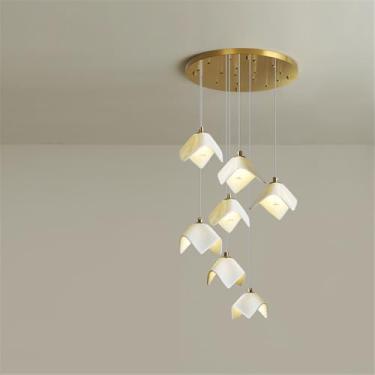 Imagem de Luminária pendente LED contemporânea para duplex, ideal para sala de estar, restaurante, quarto, villa ou hotel, com design giratório e 7 lâmpadas (BB)