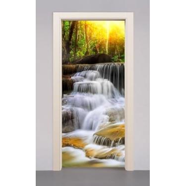 Imagem de Adesivo Envelopamento Decorativo de Porta Madeira Cachoeira Lago Riacho Natureza Pedras (70cm)