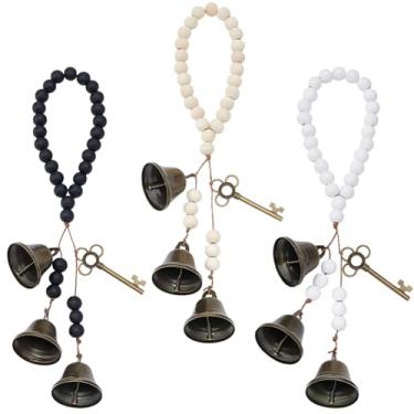 Imagem de CRASPIRE 3 peças de sinos de bruxa decorativos para pendurar com contas redondas de madeira coloridas puxadores vintage retrô antigo guirlanda de ferro ornamentos de bruxa para porta de quarto, sinos