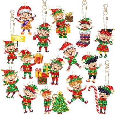Imagem de WPDISCZ 15 chaveiros de pintura de diamante Eif de Natal, enfeite de pintura de diamante de Natal chaveiros para pintura de broca redonda chaveiro de Natal cristal strass artes artesanato suprimentos