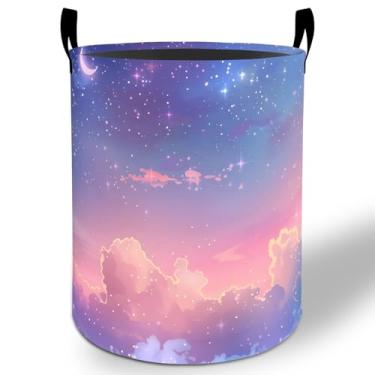 Imagem de Cesto de lavanderia Galaxy 50 x 40 cm, céu de estrelas e nuvens, dobrável, à prova d'água, balde de armazenamento de roupas Oxford para quarto, banheiro, quarto, berçário, organizador de brinquedos