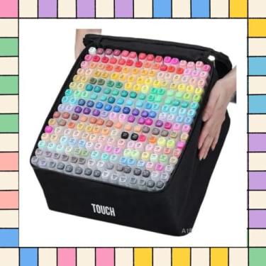 Imagem de Conjunto de Canetas Marcador Permanente Canetinhas para Colorir Touch com Ponta Dupla para Desenhos Profissional e Escolar com Duas Pontas Hidrográficas com Estojo para Transporte Brashopmall® (80)