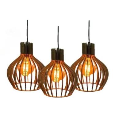 Imagem de Pendente Luminária de teto 03 Unidades Estilo Vintage Cor Marrom - Man