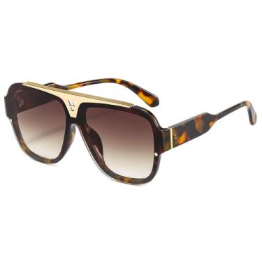 Imagem de WYUYIWH Óculos de sol quadrados de armação grande vintage fashion feminino masculino luxo viagem óculos de sol femininos UV400, marrom leopardo