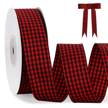 Imagem de TONIFUL 2,5 cm x 25 metros fita xadrez xadrez bufante vermelho preto para embrulho de presente, arcos de cabelo, buquê floral, artesanato, Páscoa, dia dos namorados, chá de bebê, aniversário, Natal